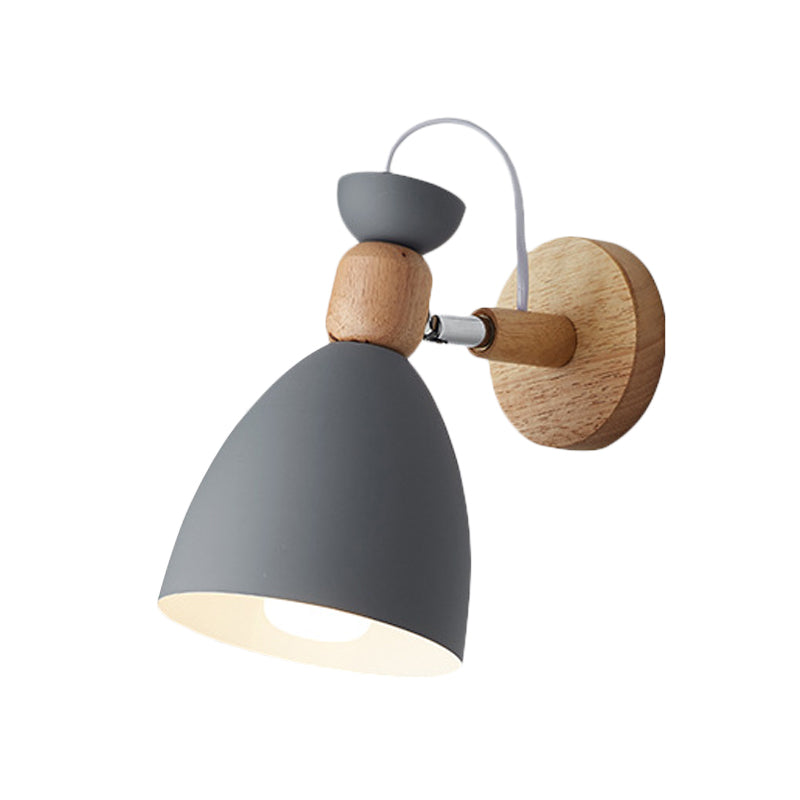 Bär/Glocke Rotierende Wandmontierte Lampe Macaron Eisen 1-Kopf Nachttisch Lese Wandlicht in Weiß/Rosa/Grün und Holz | Karnz