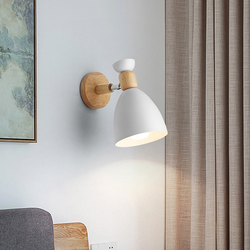 Bär/Glocke Rotierende Wandmontierte Lampe Macaron Eisen 1-Kopf Nachttisch Lese Wandlicht in Weiß/Rosa/Grün und Holz | Karnz