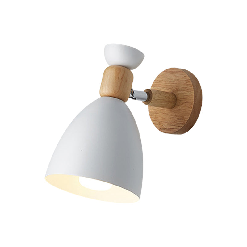 Bär/Glocke Rotierende Wandmontierte Lampe Macaron Eisen 1-Kopf Nachttisch Lese Wandlicht in Weiß/Rosa/Grün und Holz | Karnz