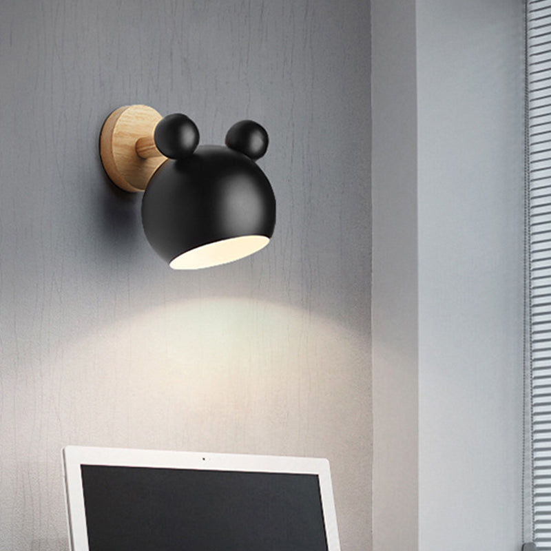 Bär/Glocke Rotierende Wandmontierte Lampe Macaron Eisen 1-Kopf Nachttisch Lese Wandlicht in Weiß/Rosa/Grün und Holz | Karnz