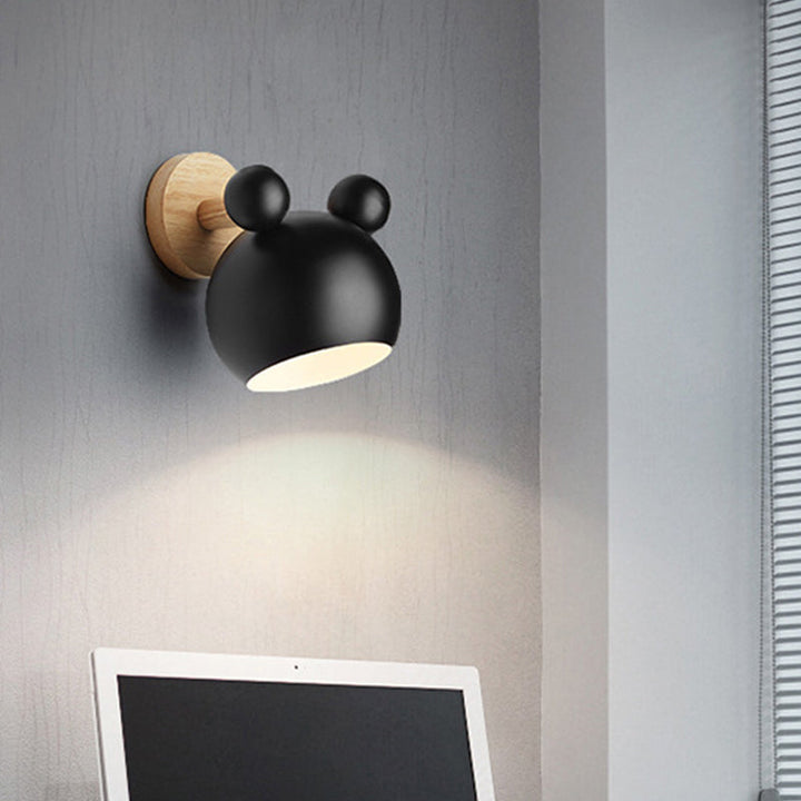 Bär/Glocke Rotierende Wandmontierte Lampe Macaron Eisen 1-Kopf Nachttisch Lese Wandlicht in Weiß/Rosa/Grün und Holz | Karnz