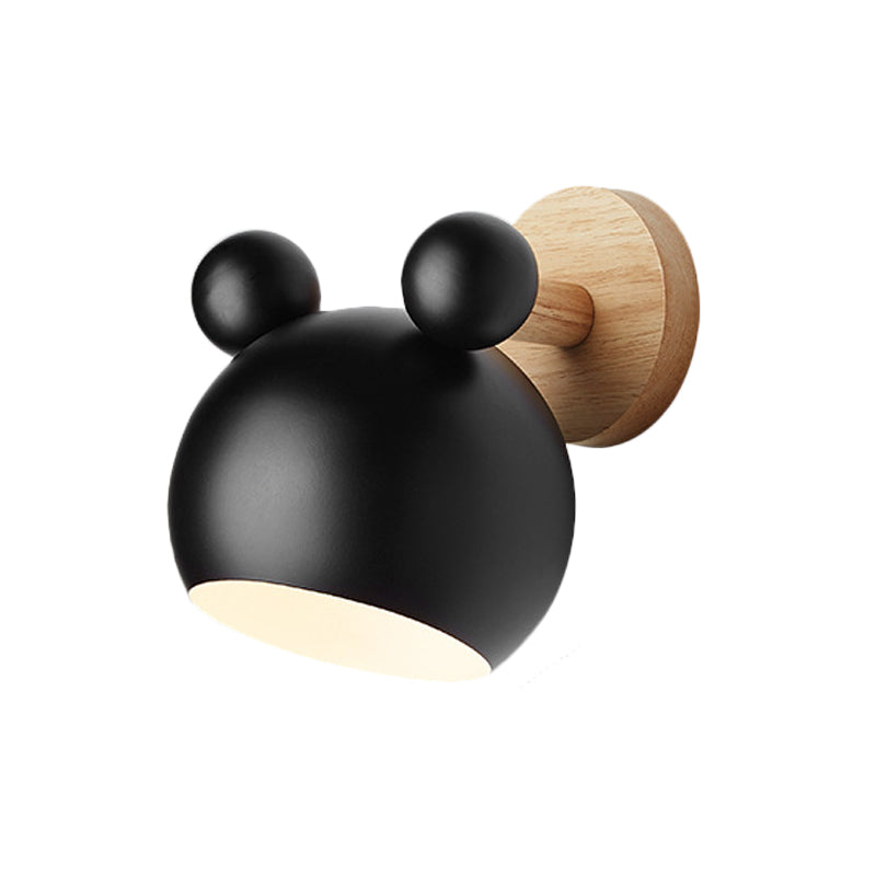 Bär/Glocke Rotierende Wandmontierte Lampe Macaron Eisen 1-Kopf Nachttisch Lese Wandlicht in Weiß/Rosa/Grün und Holz | Karnz