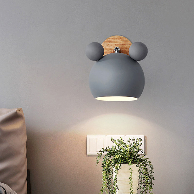 Bär/Glocke Rotierende Wandmontierte Lampe Macaron Eisen 1-Kopf Nachttisch Lese Wandlicht in Weiß/Rosa/Grün und Holz | Karnz