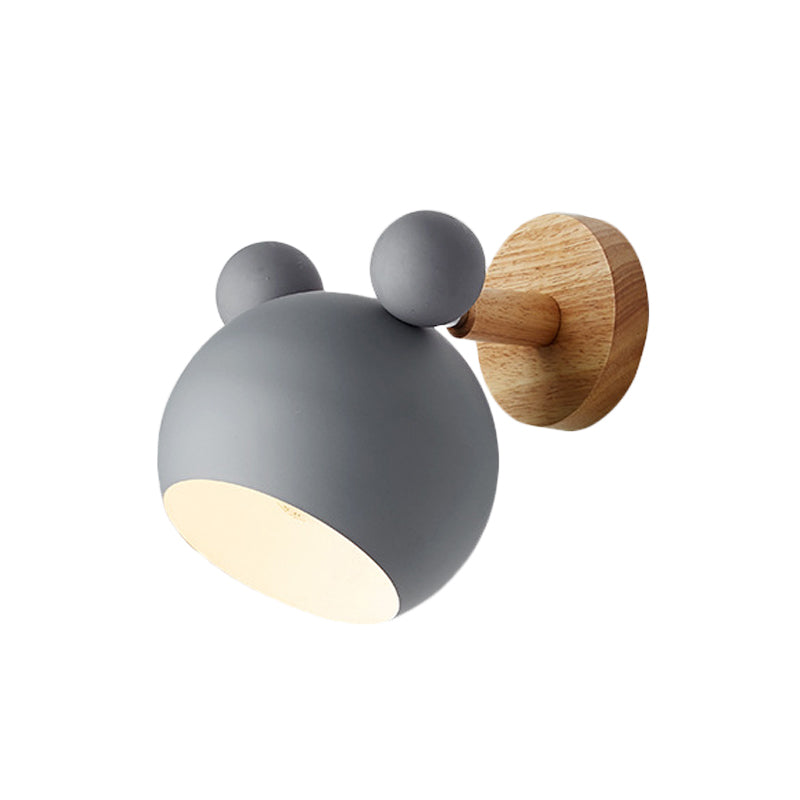 Bär/Glocke Rotierende Wandmontierte Lampe Macaron Eisen 1-Kopf Nachttisch Lese Wandlicht in Weiß/Rosa/Grün und Holz | Karnz