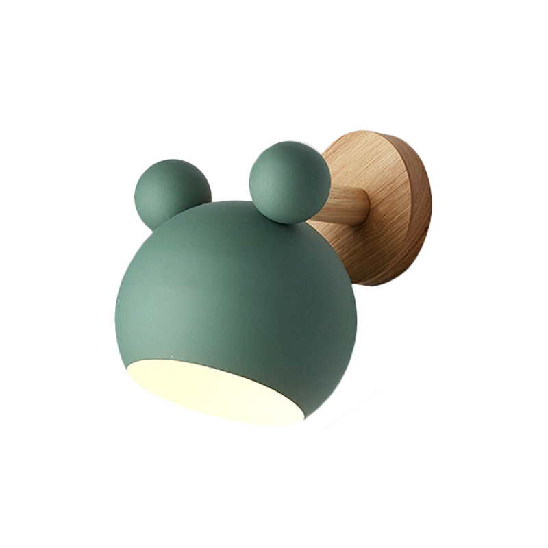 Bär/Glocke Rotierende Wandmontierte Lampe Macaron Eisen 1-Kopf Nachttisch Lese Wandlicht in Weiß/Rosa/Grün und Holz | Karnz