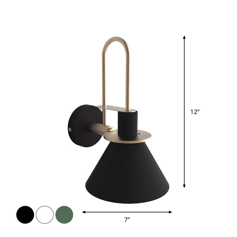 Schwarz/Weiß/Grün Kegel Wandlampe Macaron 1-Licht Metall Wandleuchte mit gebogenem Arm für Schlafzimmer, Warm/weißes Licht | Karnz