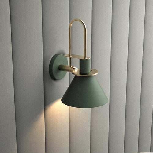 Schwarz/Weiß/Grün Kegel Wandlampe Macaron 1-Licht Metall Wandleuchte mit gebogenem Arm für Schlafzimmer, Warm/weißes Licht | Karnz