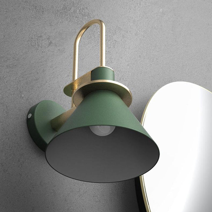 Schwarz/Weiß/Grün Kegel Wandlampe Macaron 1-Licht Metall Wandleuchte mit gebogenem Arm für Schlafzimmer, Warm/weißes Licht | Karnz