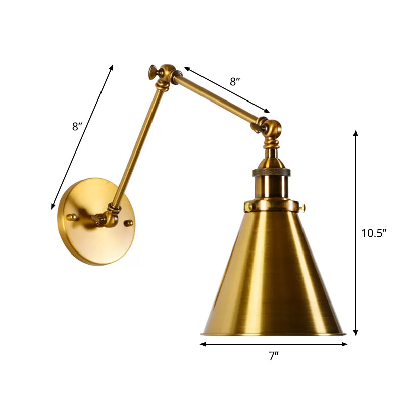 Messing 1 Glühlampe Wandlicht Kit Antikes Metall Kegelförmige Wandmontage Beleuchtungseinheit mit flexibler Schwenkarme | Karnz