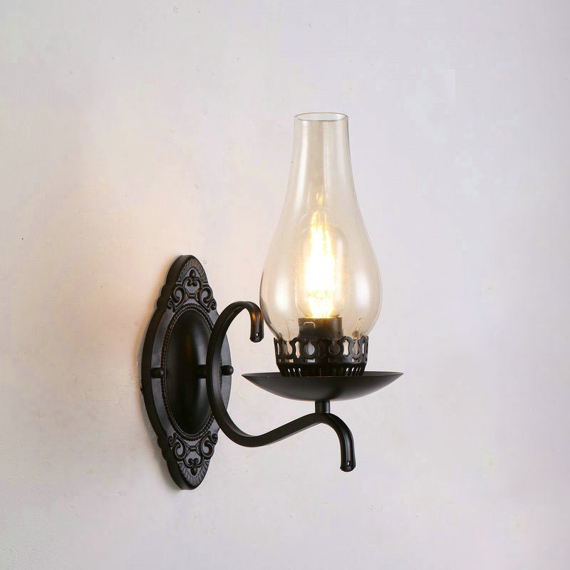 Einzelarm Wandleuchte Industrielle Flur-Wandleuchte mit Kerosin Klar/Mattem Glas-Schirm in Kupfer/Bronce