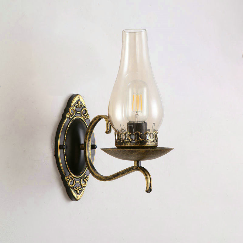 Einzelarm Wandleuchte Industrielle Flur-Wandleuchte mit Kerosin Klar/Mattem Glas-Schirm in Kupfer/Bronce