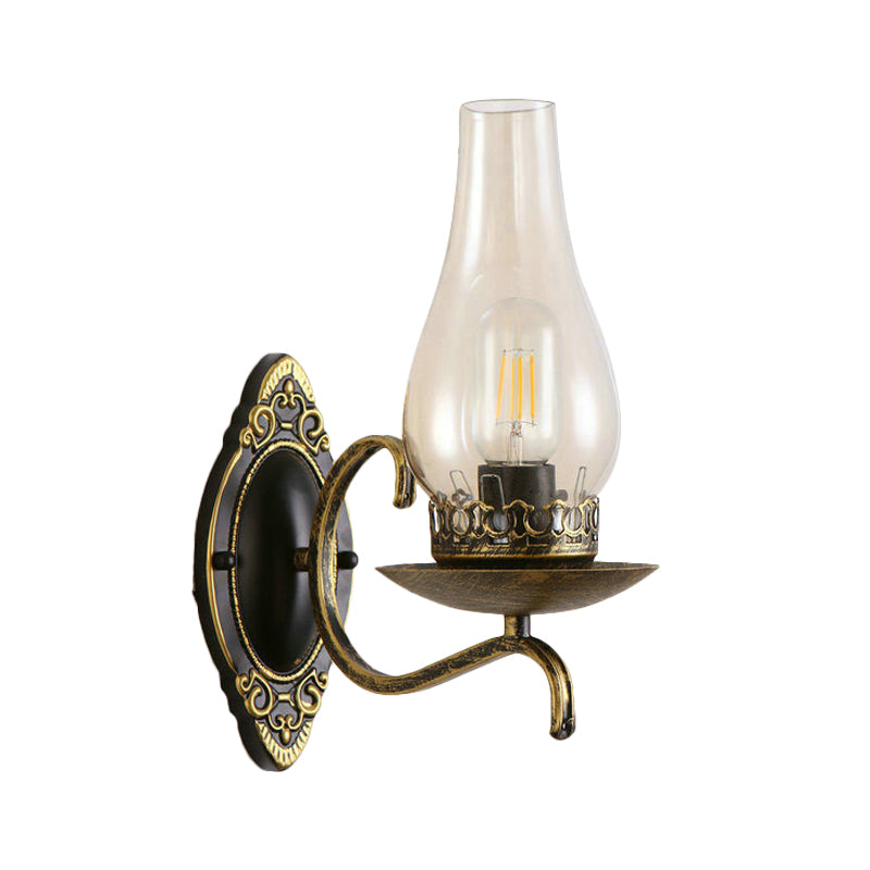 Einzelarm Wandleuchte Industrielle Flur-Wandleuchte mit Kerosin Klar/Mattem Glas-Schirm in Kupfer/Bronce