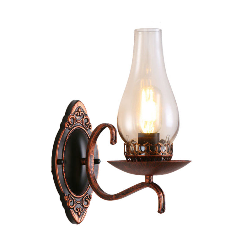 Einzelarm Wandleuchte Industrielle Flur-Wandleuchte mit Kerosin Klar/Mattem Glas-Schirm in Kupfer/Bronce