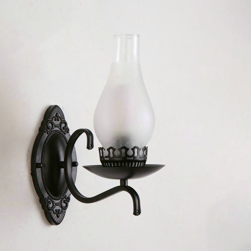 Einzelarm Wandleuchte Industrielle Flur-Wandleuchte mit Kerosin Klar/Mattem Glas-Schirm in Kupfer/Bronce