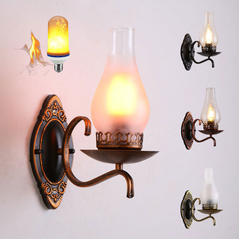 Einzelarm Wandleuchte Industrielle Flur-Wandleuchte mit Kerosin Klar/Mattem Glas-Schirm in Kupfer/Bronce