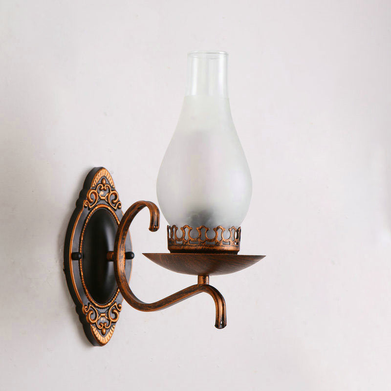 Einzelarm Wandleuchte Industrielle Flur-Wandleuchte mit Kerosin Klar/Mattem Glas-Schirm in Kupfer/Bronce