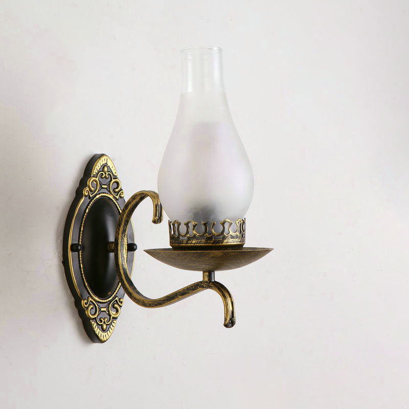 Einzelarm Wandleuchte Industrielle Flur-Wandleuchte mit Kerosin Klar/Mattem Glas-Schirm in Kupfer/Bronce