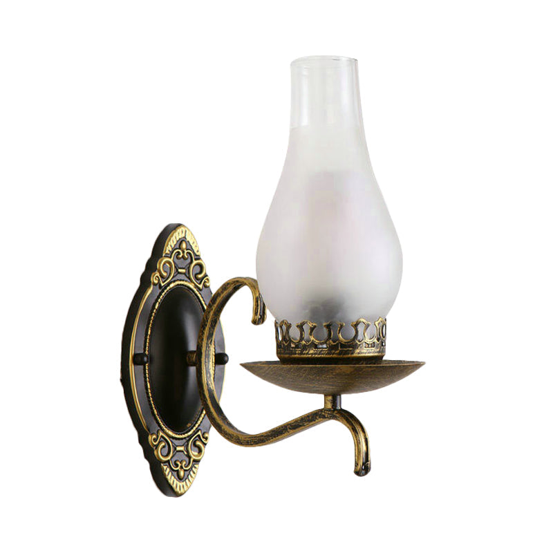 Einzelarm Wandleuchte Industrielle Flur-Wandleuchte mit Kerosin Klar/Mattem Glas-Schirm in Kupfer/Bronce