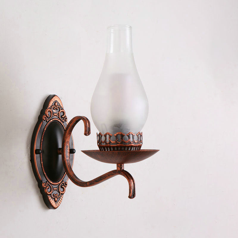 Einzelarm Wandleuchte Industrielle Flur-Wandleuchte mit Kerosin Klar/Mattem Glas-Schirm in Kupfer/Bronce