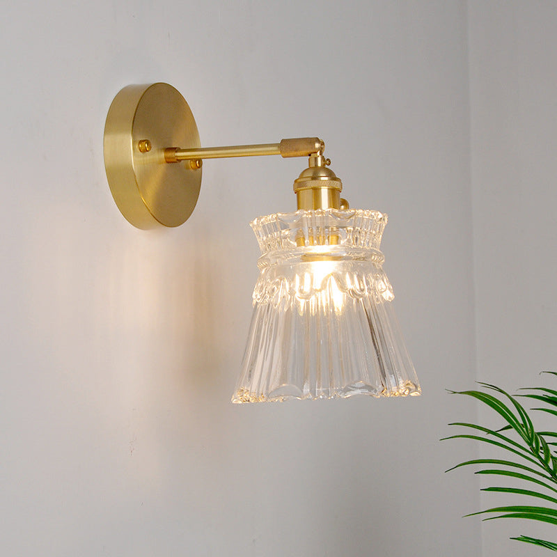 Eisen Messing-Finish Wandleseleuchte Schwenkarm 1-Licht Industrielle Wandlampe mit Blüte/Schale Klarglas-Schirm | Karnz