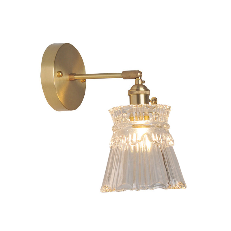 Eisen Messing-Finish Wandleseleuchte Schwenkarm 1-Licht Industrielle Wandlampe mit Blüte/Schale Klarglas-Schirm | Karnz