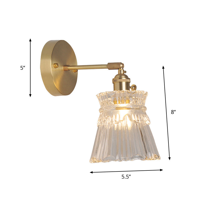 Eisen Messing-Finish Wandleseleuchte Schwenkarm 1-Licht Industrielle Wandlampe mit Blüte/Schale Klarglas-Schirm | Karnz