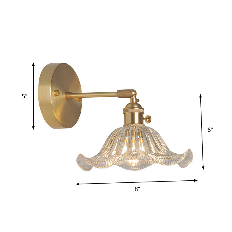 Eisen Messing-Finish Wandleseleuchte Schwenkarm 1-Licht Industrielle Wandlampe mit Blüte/Schale Klarglas-Schirm | Karnz