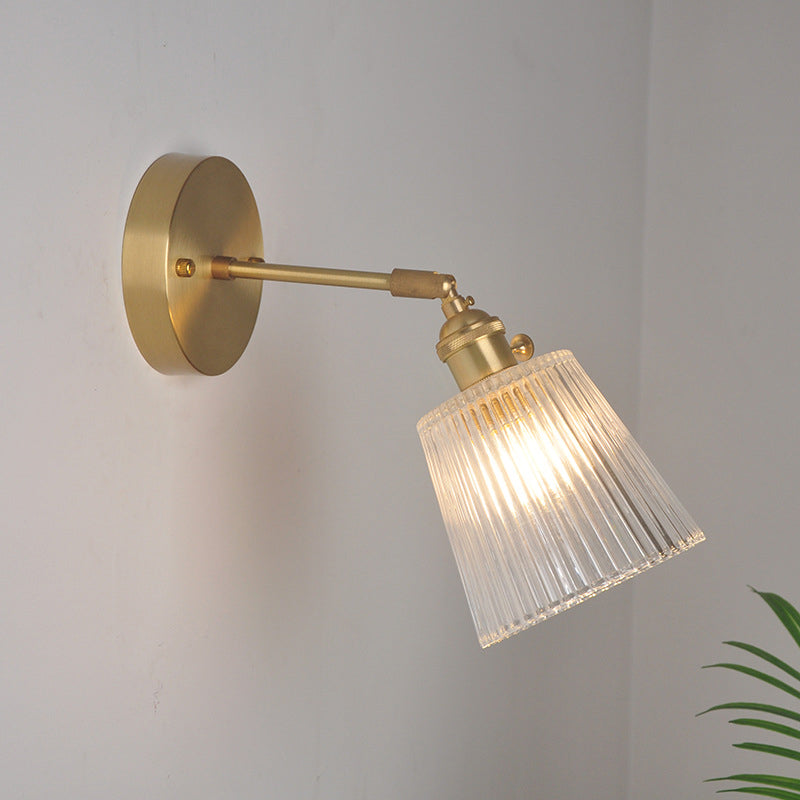 Eisen Messing-Finish Wandleseleuchte Schwenkarm 1-Licht Industrielle Wandlampe mit Blüte/Schale Klarglas-Schirm | Karnz