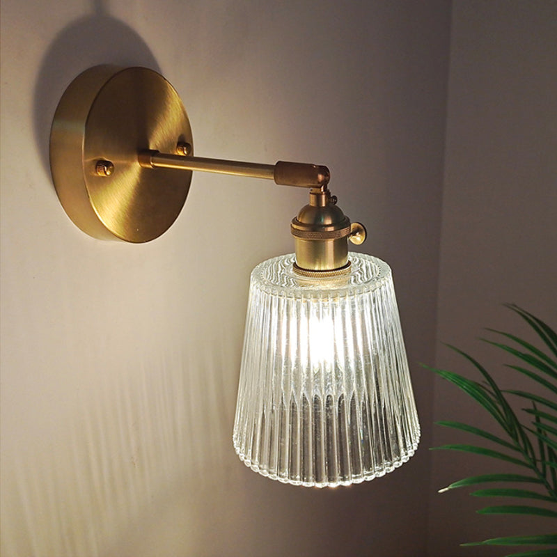 Eisen Messing-Finish Wandleseleuchte Schwenkarm 1-Licht Industrielle Wandlampe mit Blüte/Schale Klarglas-Schirm | Karnz