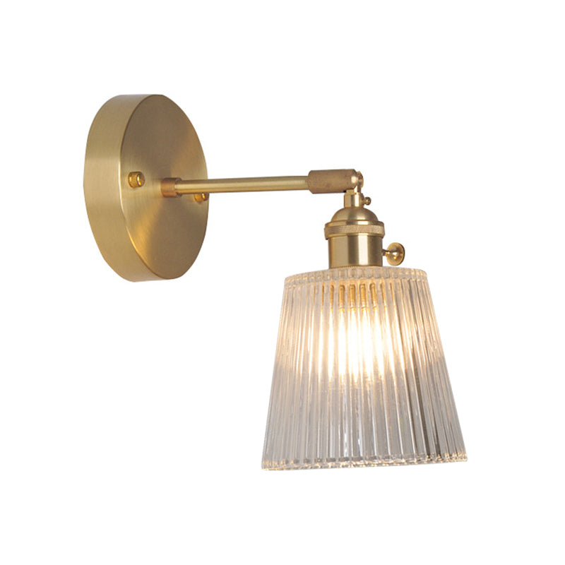 Eisen Messing-Finish Wandleseleuchte Schwenkarm 1-Licht Industrielle Wandlampe mit Blüte/Schale Klarglas-Schirm | Karnz