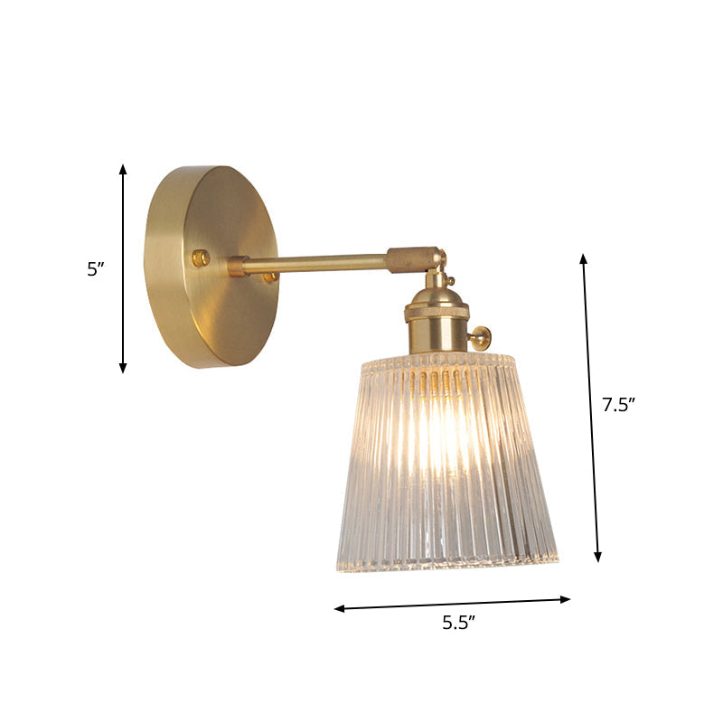 Eisen Messing-Finish Wandleseleuchte Schwenkarm 1-Licht Industrielle Wandlampe mit Blüte/Schale Klarglas-Schirm | Karnz