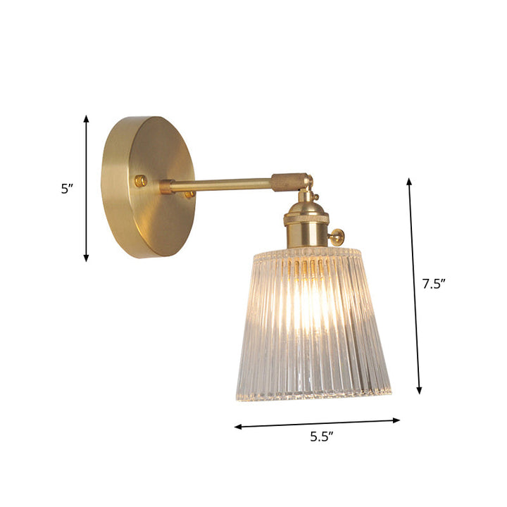 Eisen Messing-Finish Wandleseleuchte Schwenkarm 1-Licht Industrielle Wandlampe mit Blüte/Schale Klarglas-Schirm | Karnz