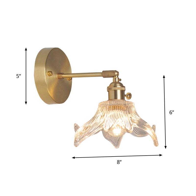 Eisen Messing-Finish Wandleseleuchte Schwenkarm 1-Licht Industrielle Wandlampe mit Blüte/Schale Klarglas-Schirm | Karnz