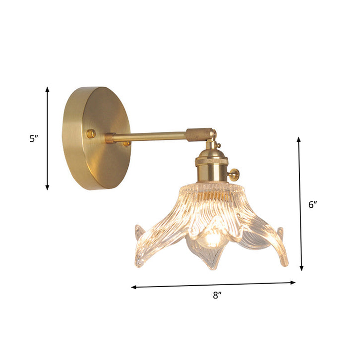 Eisen Messing-Finish Wandleseleuchte Schwenkarm 1-Licht Industrielle Wandlampe mit Blüte/Schale Klarglas-Schirm | Karnz