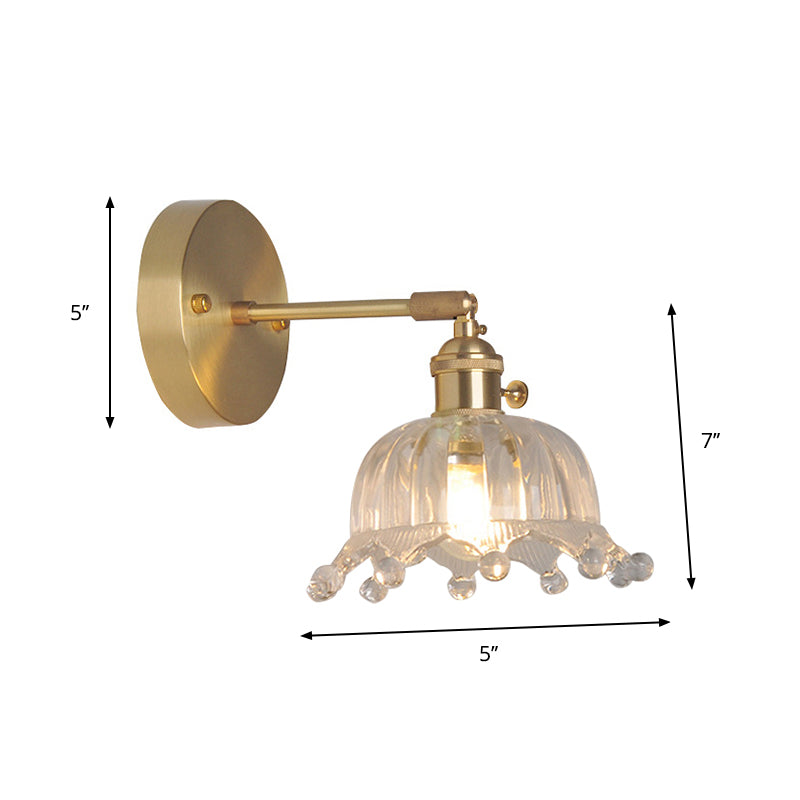 Eisen Messing-Finish Wandleseleuchte Schwenkarm 1-Licht Industrielle Wandlampe mit Blüte/Schale Klarglas-Schirm | Karnz
