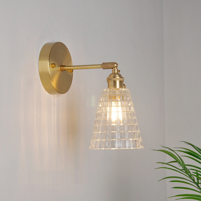 Eisen Messing-Finish Wandleseleuchte Schwenkarm 1-Licht Industrielle Wandlampe mit Blüte/Schale Klarglas-Schirm | Karnz