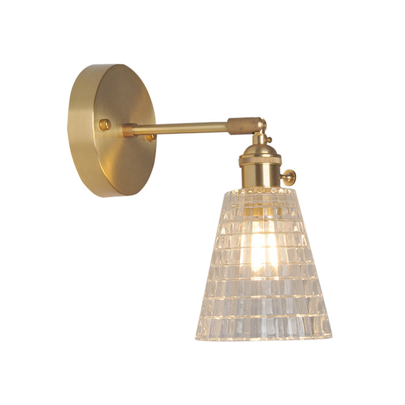 Eisen Messing-Finish Wandleseleuchte Schwenkarm 1-Licht Industrielle Wandlampe mit Blüte/Schale Klarglas-Schirm | Karnz