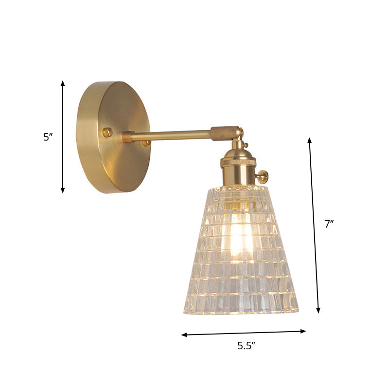 Eisen Messing-Finish Wandleseleuchte Schwenkarm 1-Licht Industrielle Wandlampe mit Blüte/Schale Klarglas-Schirm | Karnz