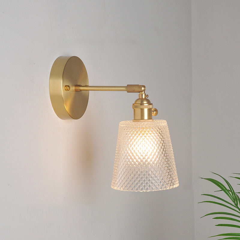 Eisen Messing-Finish Wandleseleuchte Schwenkarm 1-Licht Industrielle Wandlampe mit Blüte/Schale Klarglas-Schirm | Karnz