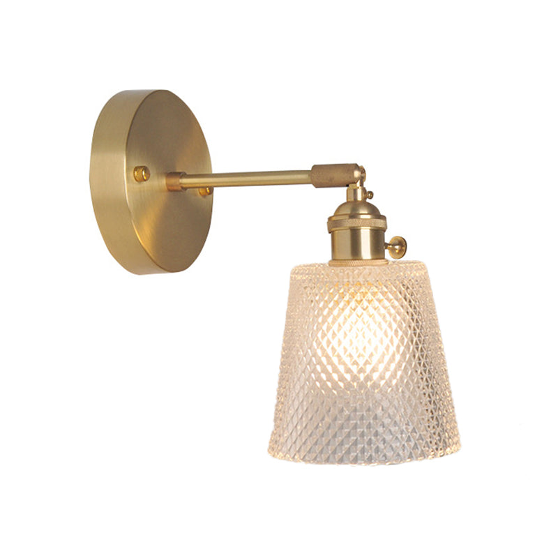 Eisen Messing-Finish Wandleseleuchte Schwenkarm 1-Licht Industrielle Wandlampe mit Blüte/Schale Klarglas-Schirm | Karnz