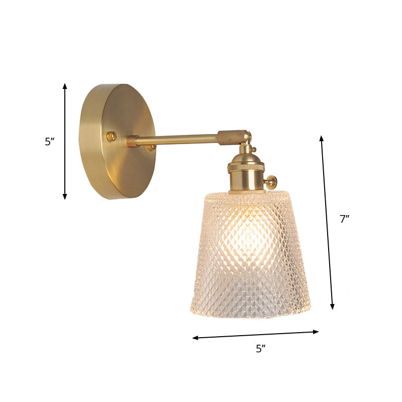 Eisen Messing-Finish Wandleseleuchte Schwenkarm 1-Licht Industrielle Wandlampe mit Blüte/Schale Klarglas-Schirm | Karnz