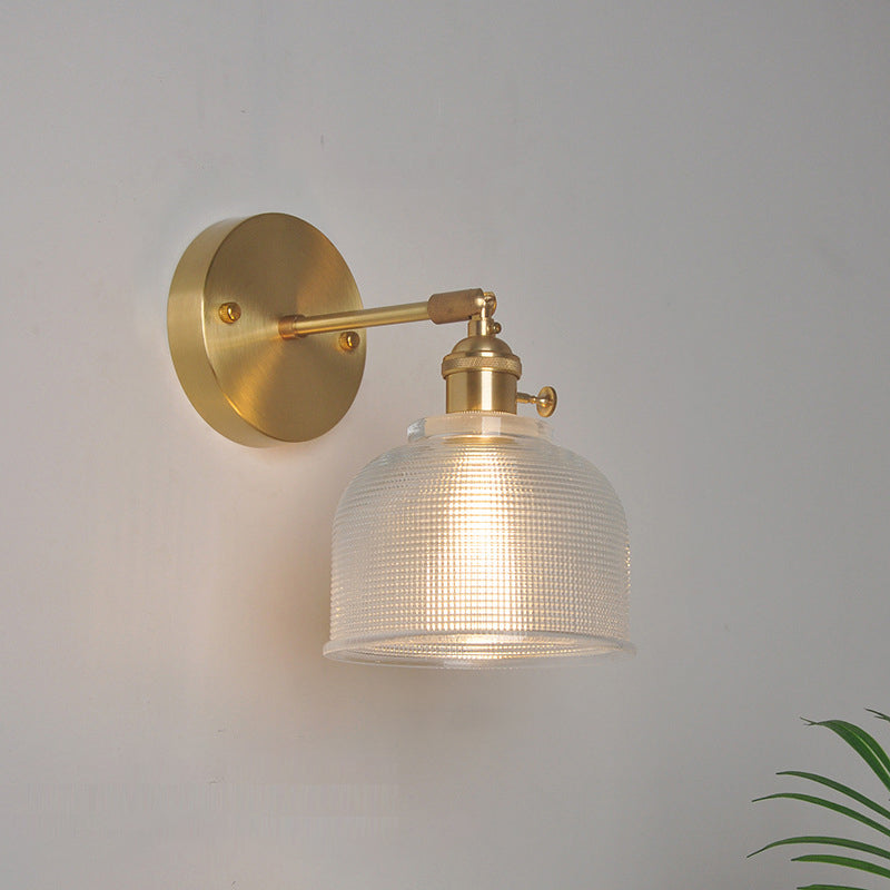 Eisen Messing-Finish Wandleseleuchte Schwenkarm 1-Licht Industrielle Wandlampe mit Blüte/Schale Klarglas-Schirm | Karnz