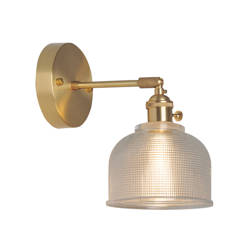 Eisen Messing-Finish Wandleseleuchte Schwenkarm 1-Licht Industrielle Wandlampe mit Blüte/Schale Klarglas-Schirm | Karnz