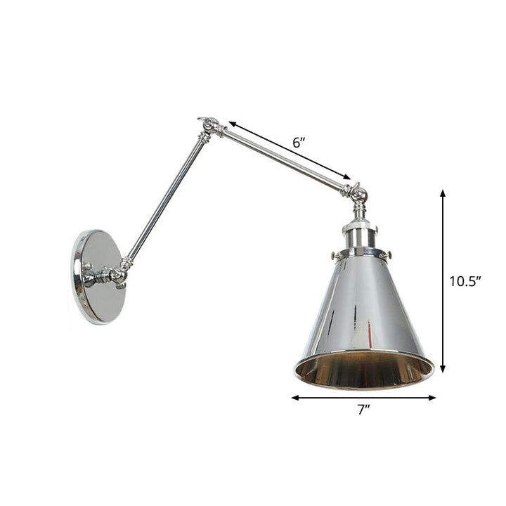 Untertasse/Kegel/Horn Nachttisch Lesewandlampe Fabrik Metall Einzel 6"/8" W Chrom Wandleuchte mit drehbarem Arm