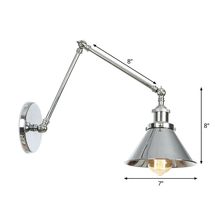 Untertasse/Kegel/Horn Nachttisch Lesewandlampe Fabrik Metall Einzel 6"/8" W Chrom Wandleuchte mit drehbarem Arm