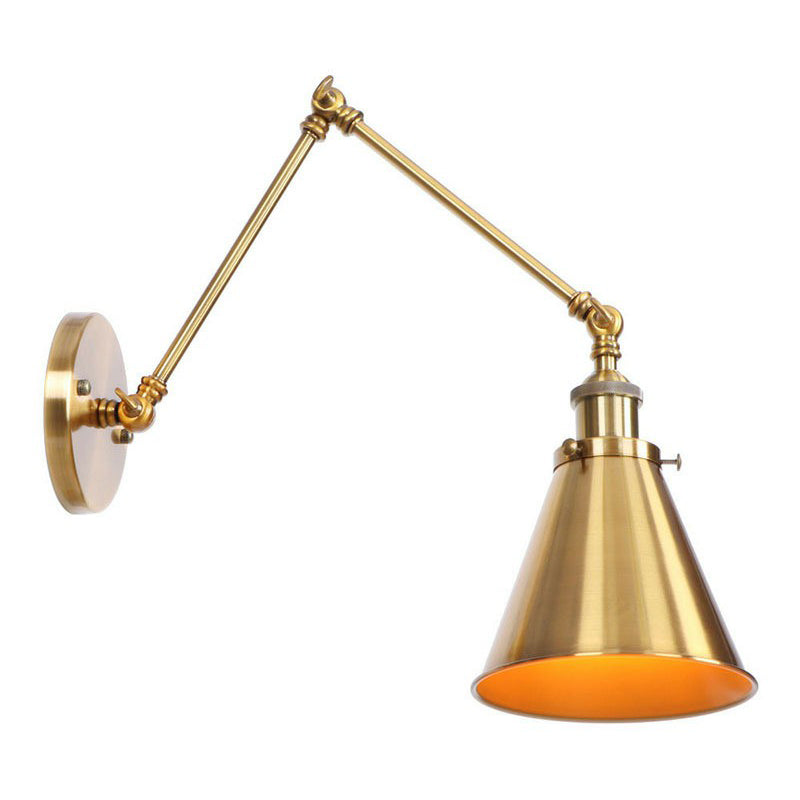 Wandleuchte aus Messing, geschwungen/horn-/kegelförmig, einzelne 15/20 cm breite antike Wandlampe mit Schwenkarm