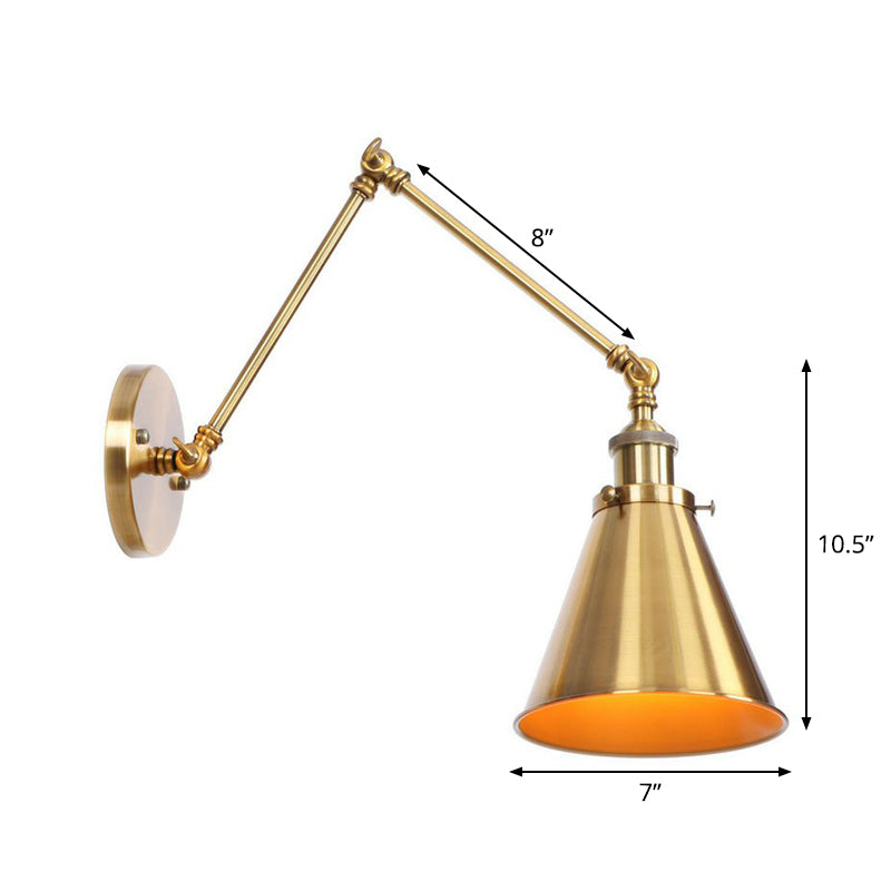 Wandleuchte aus Messing, geschwungen/horn-/kegelförmig, einzelne 15/20 cm breite antike Wandlampe mit Schwenkarm