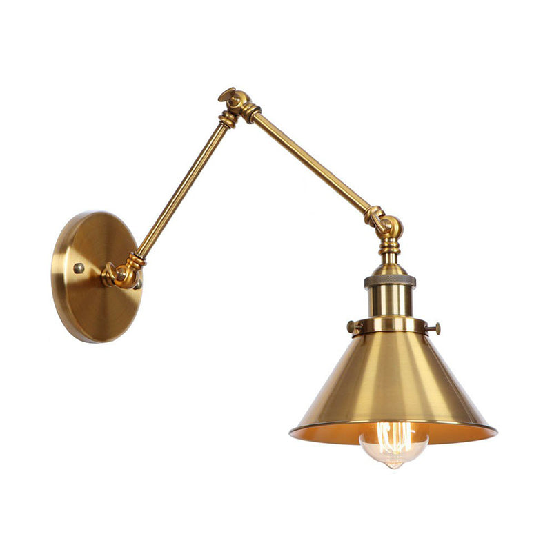 Wandleuchte aus Messing, geschwungen/horn-/kegelförmig, einzelne 15/20 cm breite antike Wandlampe mit Schwenkarm