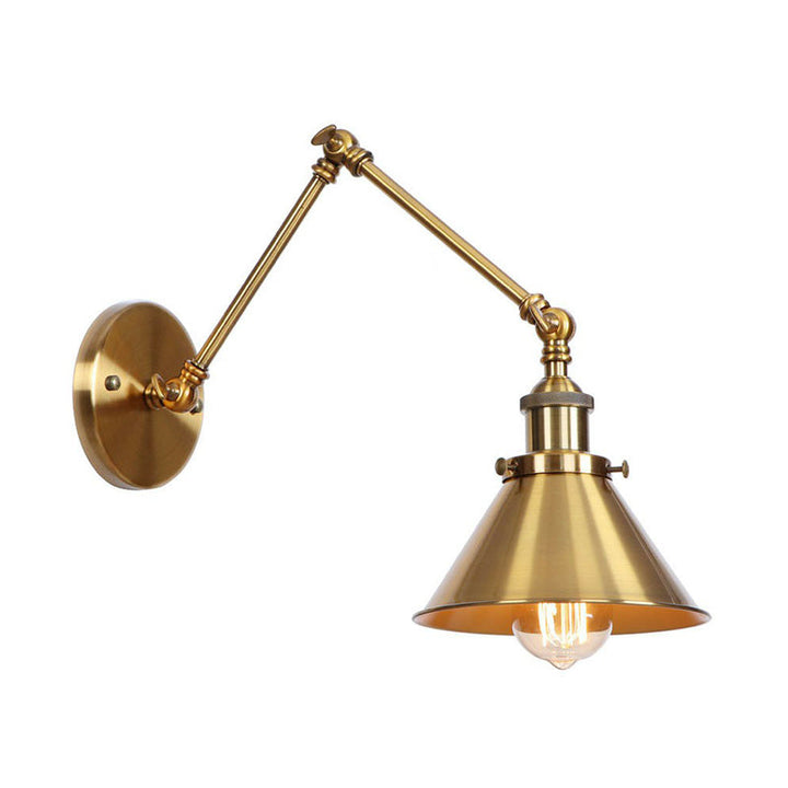 Wandleuchte aus Messing, geschwungen/horn-/kegelförmig, einzelne 15/20 cm breite antike Wandlampe mit Schwenkarm