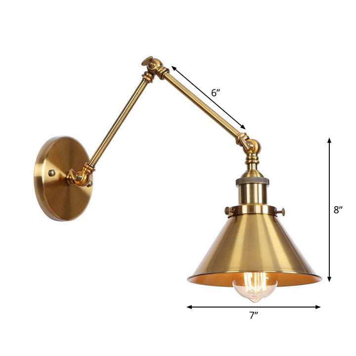 Wandleuchte aus Messing, geschwungen/horn-/kegelförmig, einzelne 15/20 cm breite antike Wandlampe mit Schwenkarm